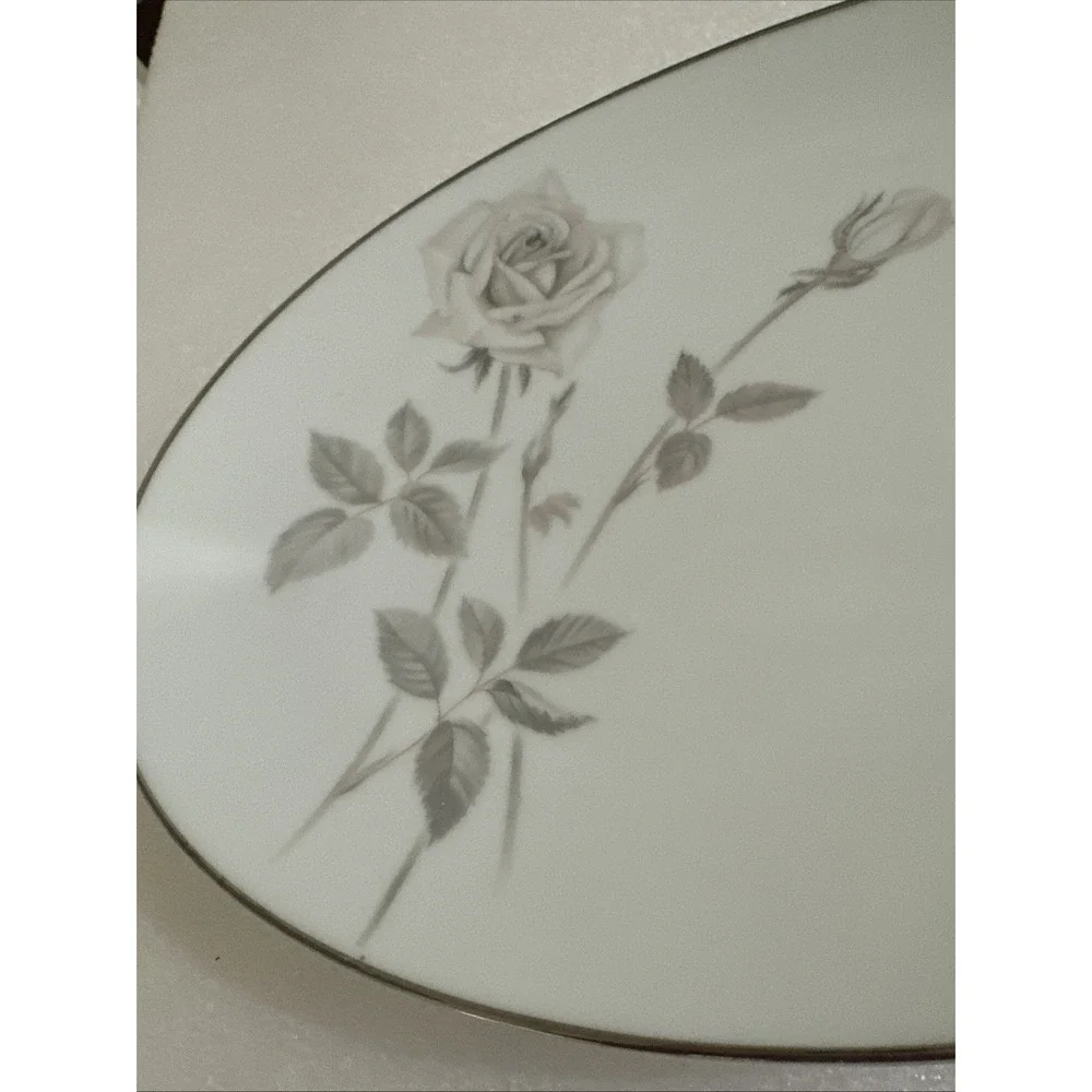 Noritake China Melrose 6002 Oval Serving Platter Platinum Trim Japan